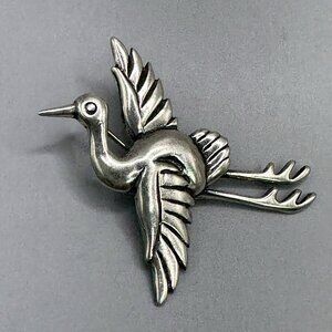 Robert M Place Modernist Flying Bird Brooch Sterling Silver Stork Crane Heron